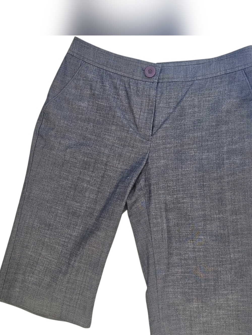 Navy Textured Tailored 22" Dress Shorts with Button Waist, Size 6